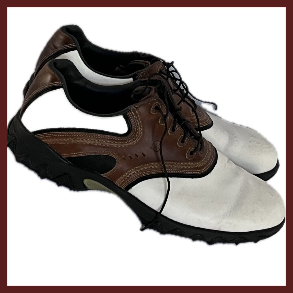 FootJoy Contour Series Golf Shoes Leather, Good spikes BrownWhite Mens Size 11.5
